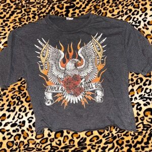 Vintage Rock and Roll 86 Eagle with Flames Biker Cropped Graphic Tee
